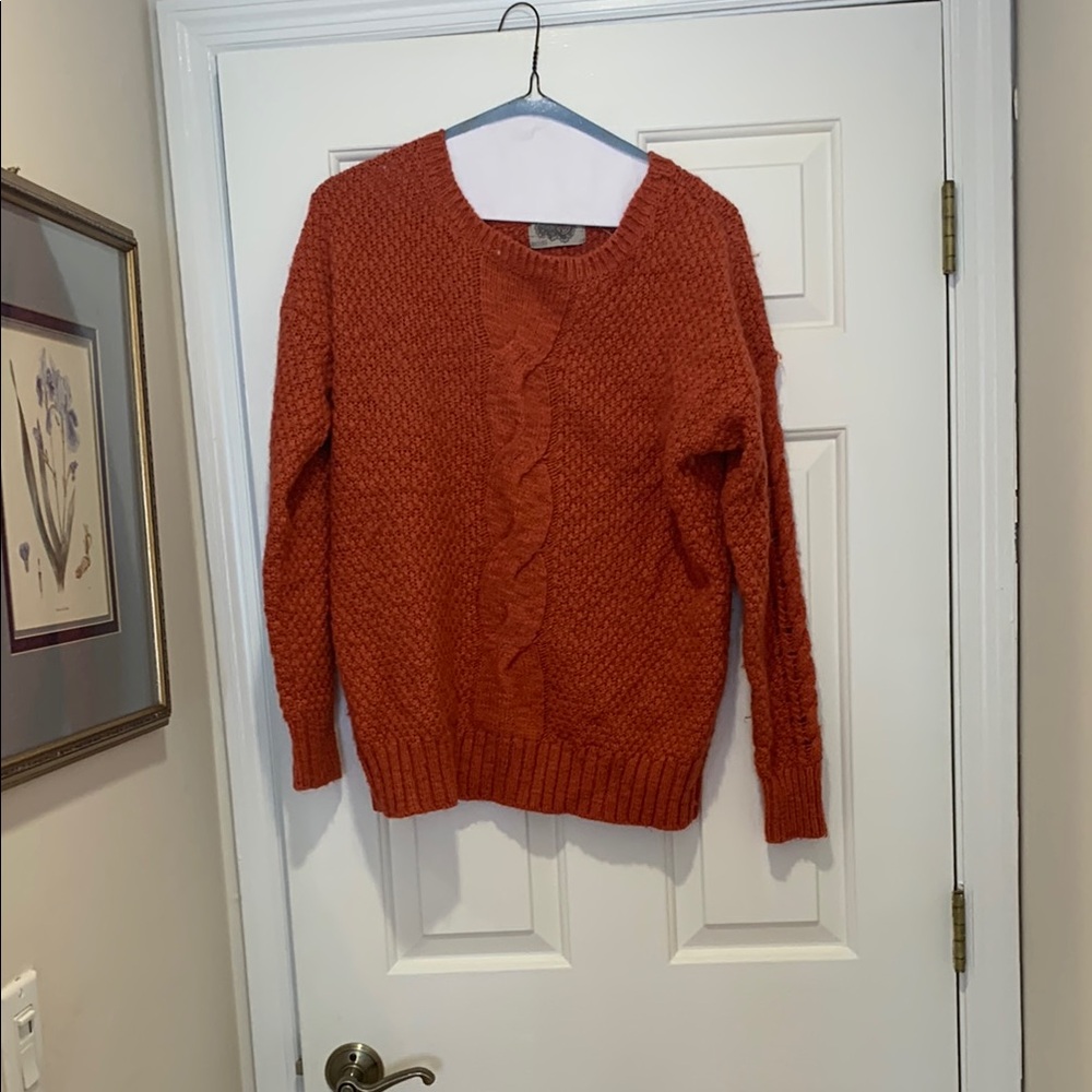 Ecote Orange Crew Neck Sweater Textured Knit